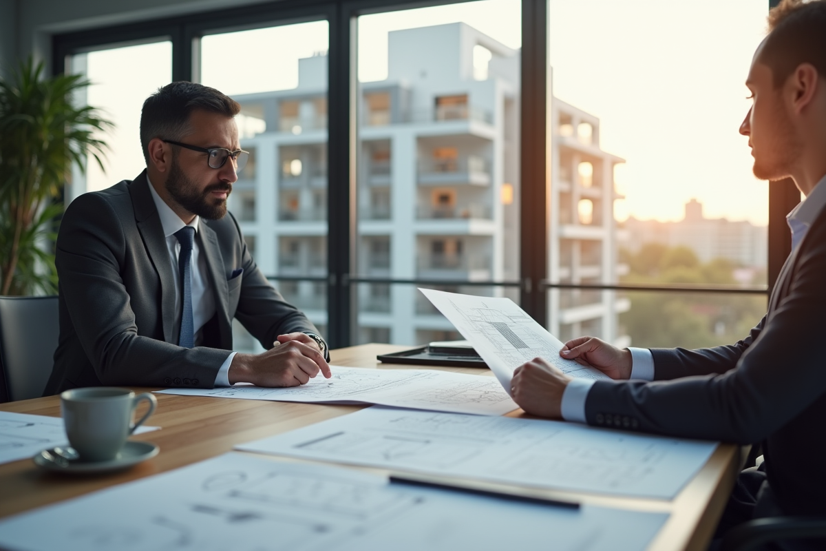 Architecte en réunion avec client sur plans de construction
