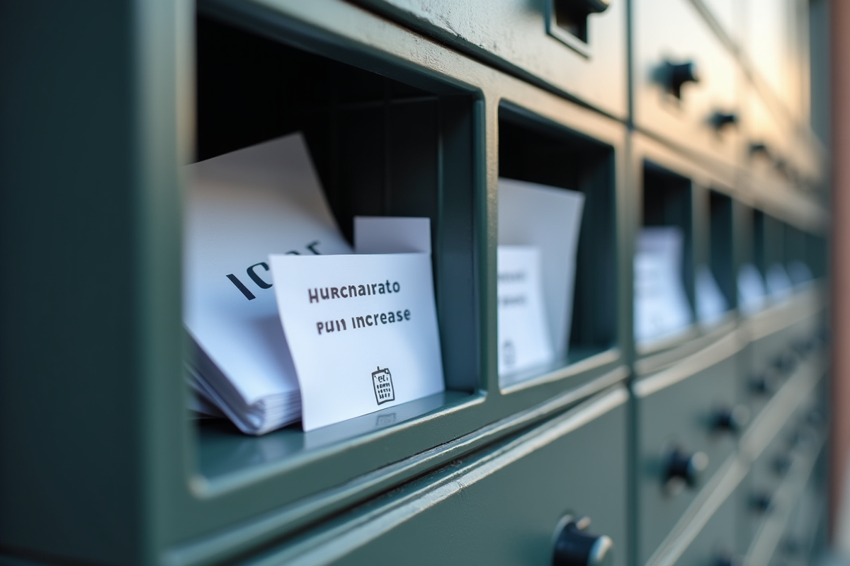Boîtes aux lettres d'immeuble avec lettres d'augmentation de loyer