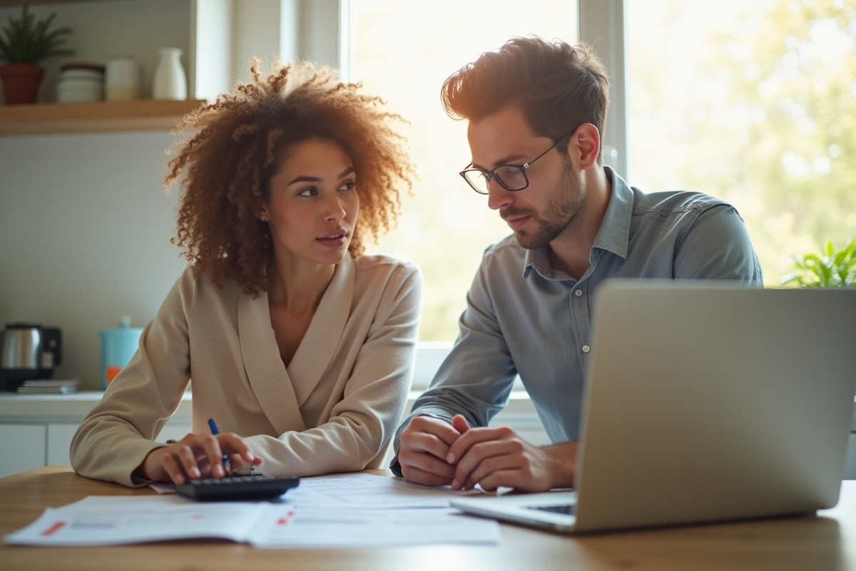 Jeune couple professionnel examinant des documents financiers
