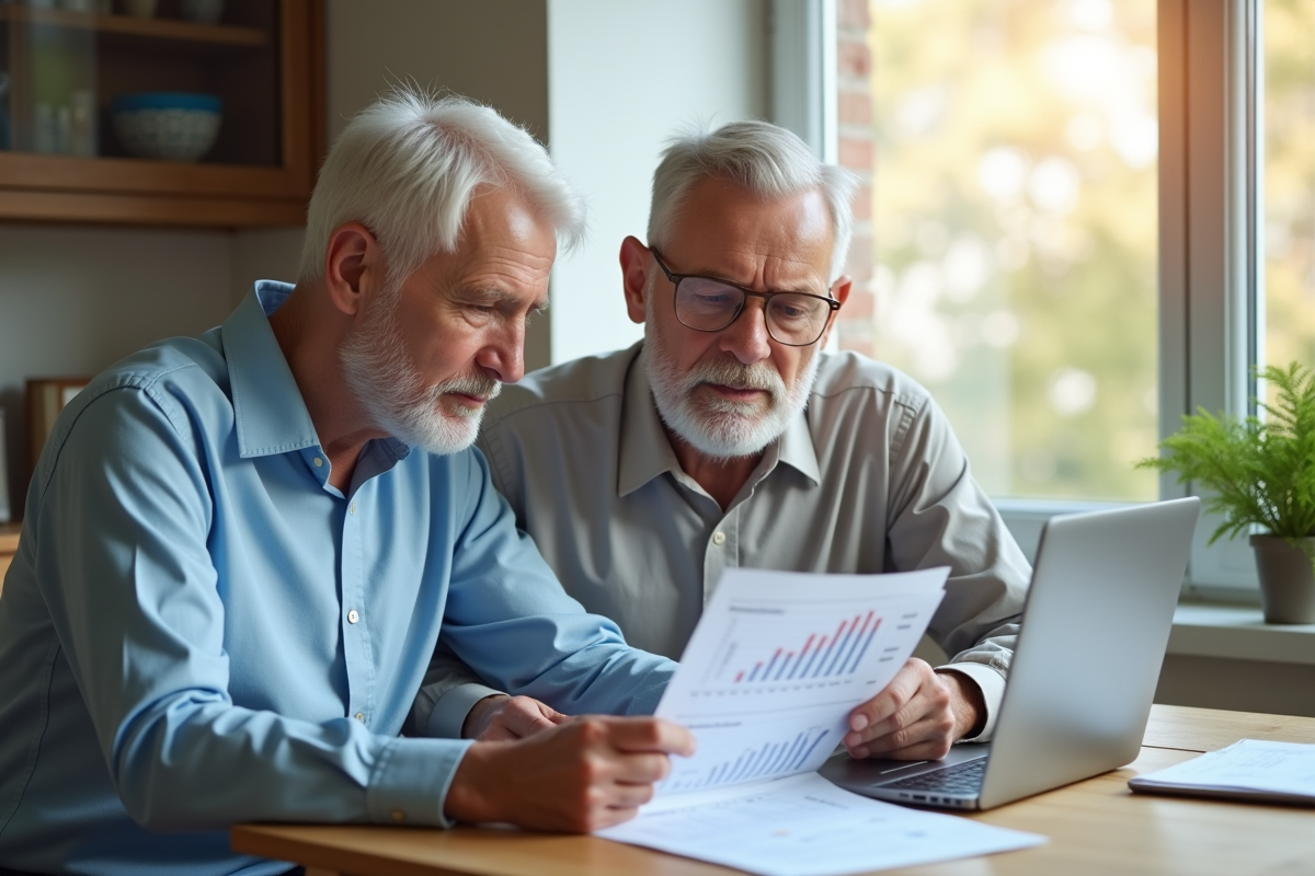 Couple mature examinant des documents fiscaux à la maison