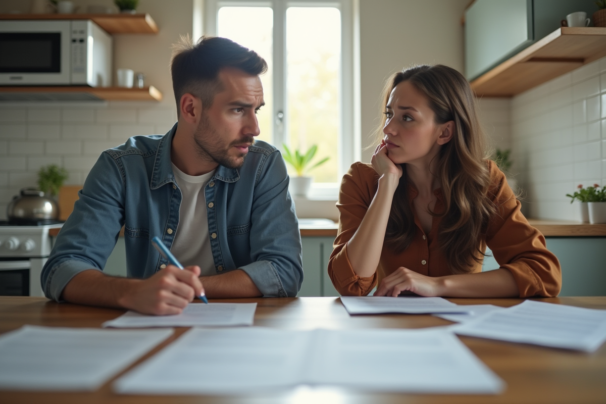 Couple inquiet avec documents de bail et lettre de résiliation