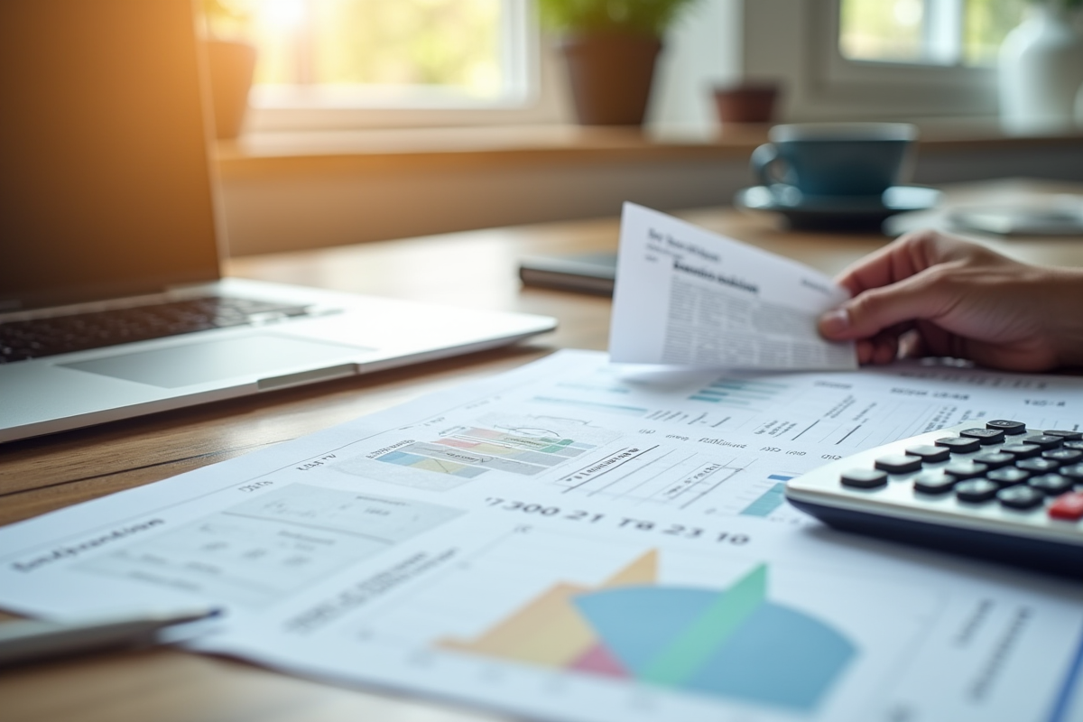 Piles de documents fiscaux sur un bureau lumineux