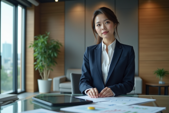 Femme d'affaires en blazer dans un bureau moderne