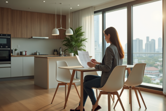 Jeune femme d'affaires dans un appartement lumineux