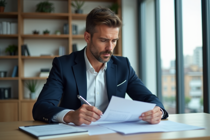Homme d'affaires en costume dans un bureau moderne