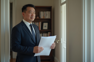 Homme d affaires en costume avec papiers dans un appartement