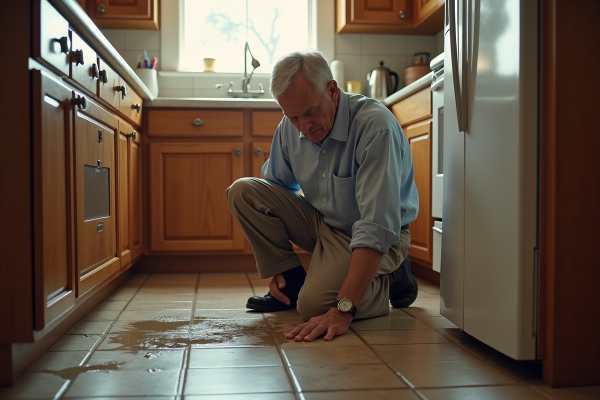 Homme vérifiant une fuite d