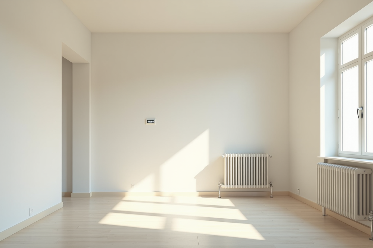 Intérieur d appartement lumineux avec radiateurs et compteurs