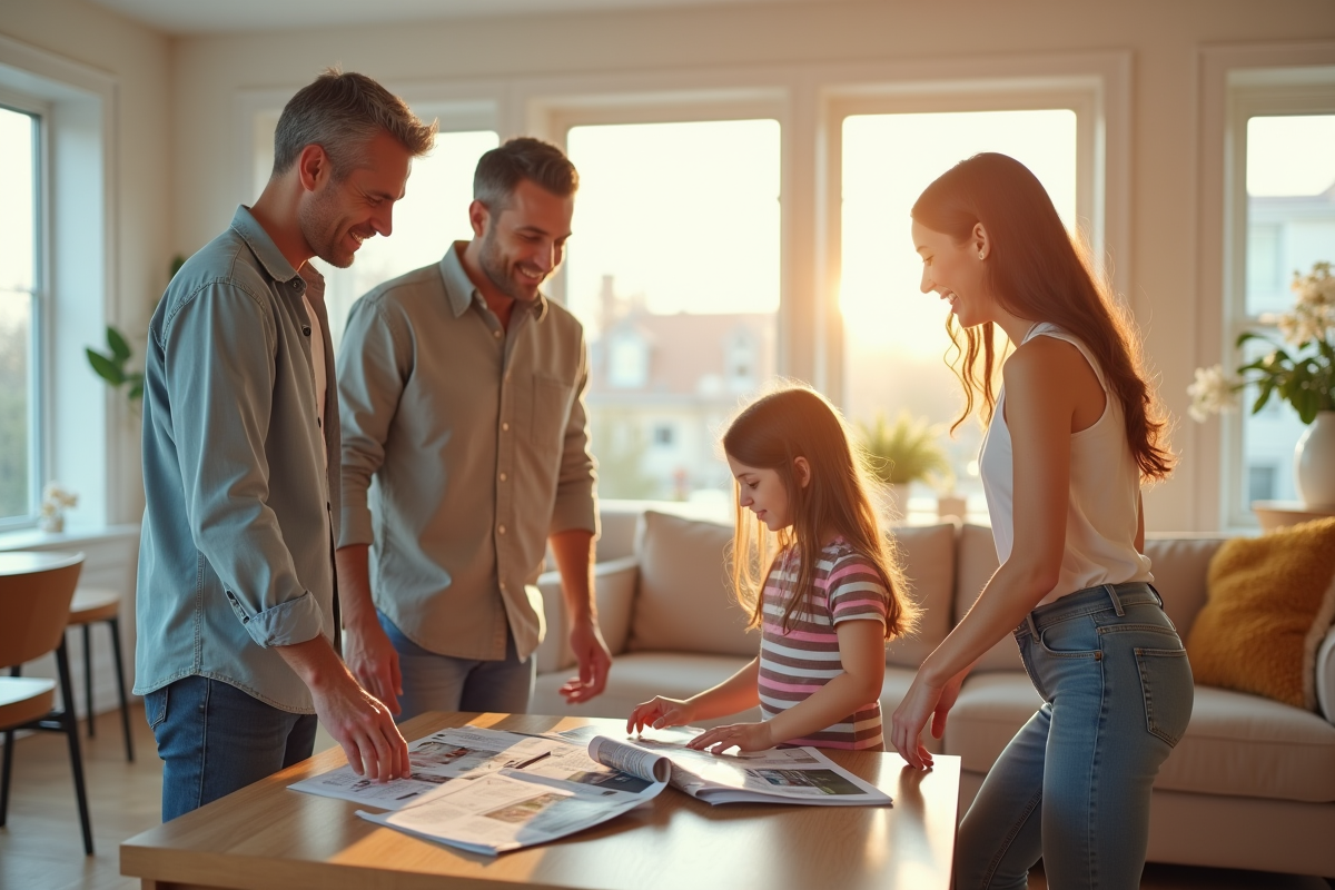 Familles découvrant un salon lors d