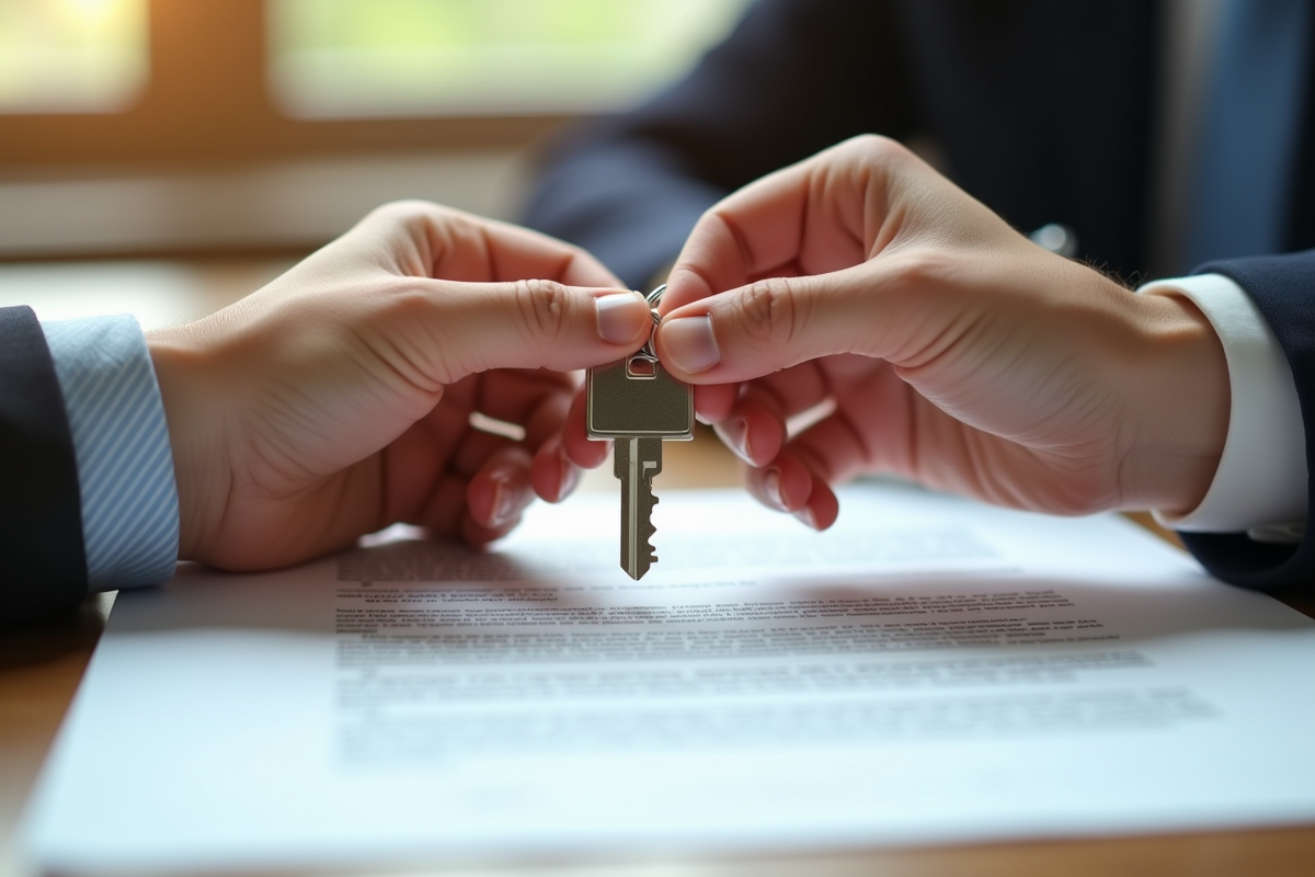 Mains tenant une clé de maison sur un contrat officiel