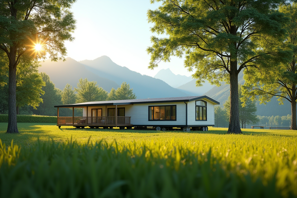 Maison mobile moderne dans un espace vert en montagne