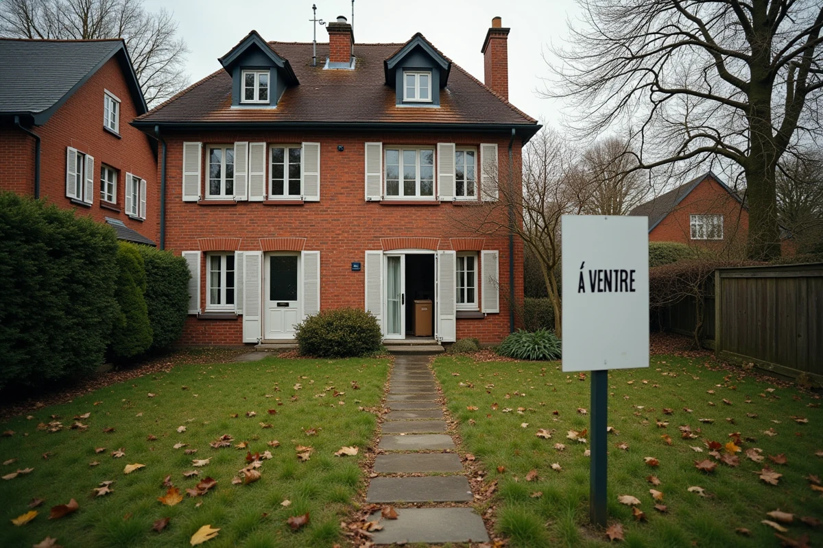 Maison à vendre dans l'Oise avec panneau de vente suite à une procédure de divorce