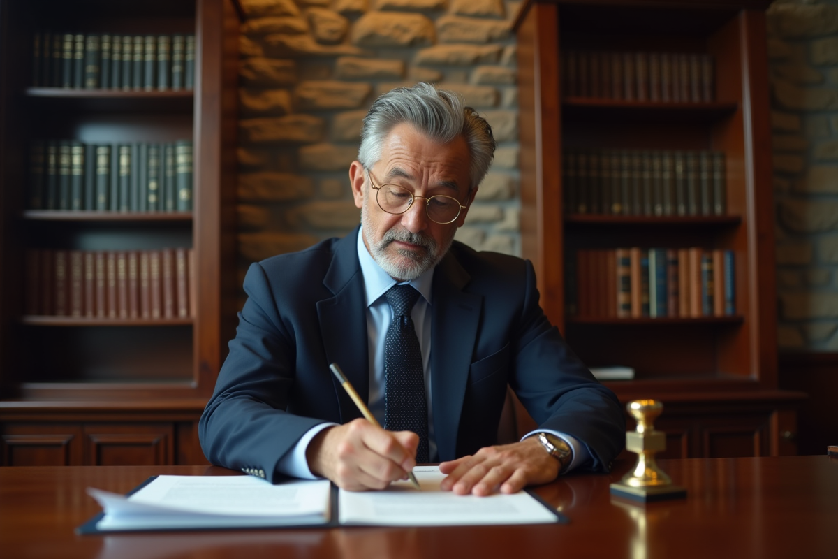 Notaire en train de tamponner des documents officiels