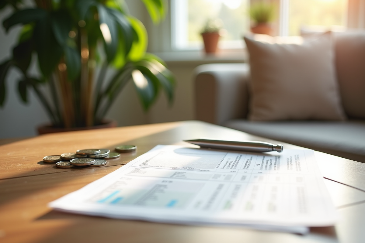 Papier financier pièces d euro et stylo sur table en appartement