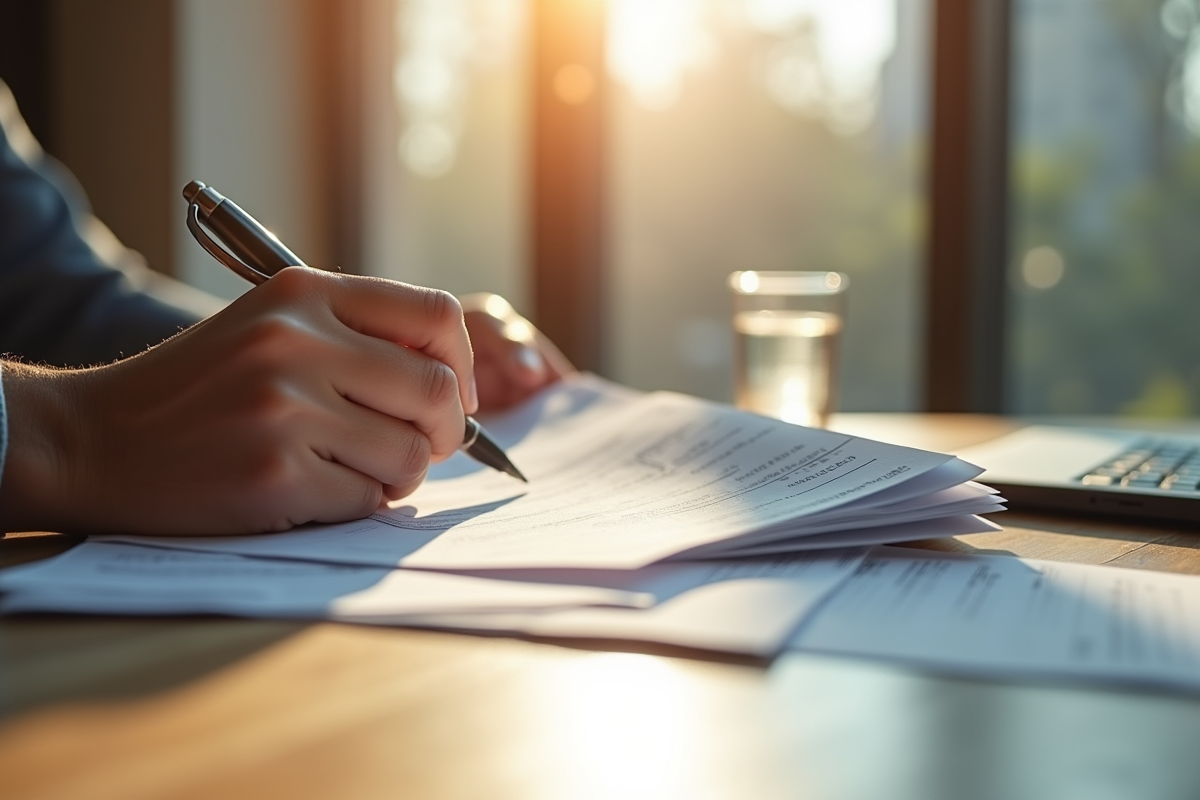Personne tenant une pile de factures d utilite près d une fenetre