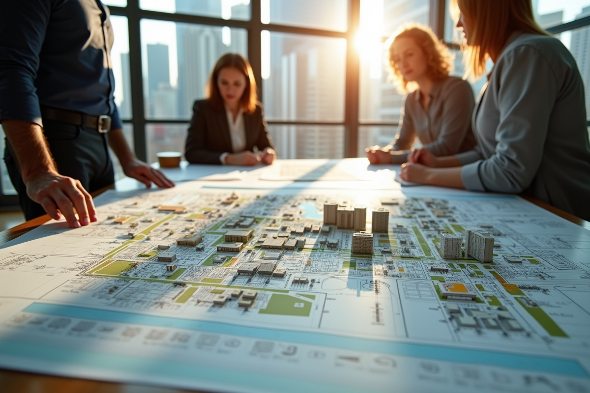 Planification urbaine avec cartes et maquettes dans un studio d