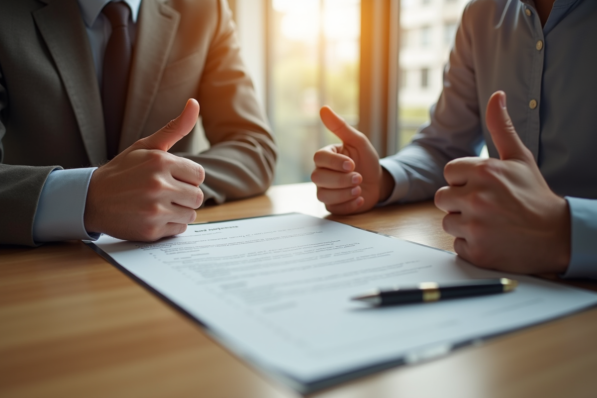 Proprietaire et locataire discutant du contrat de location à la table