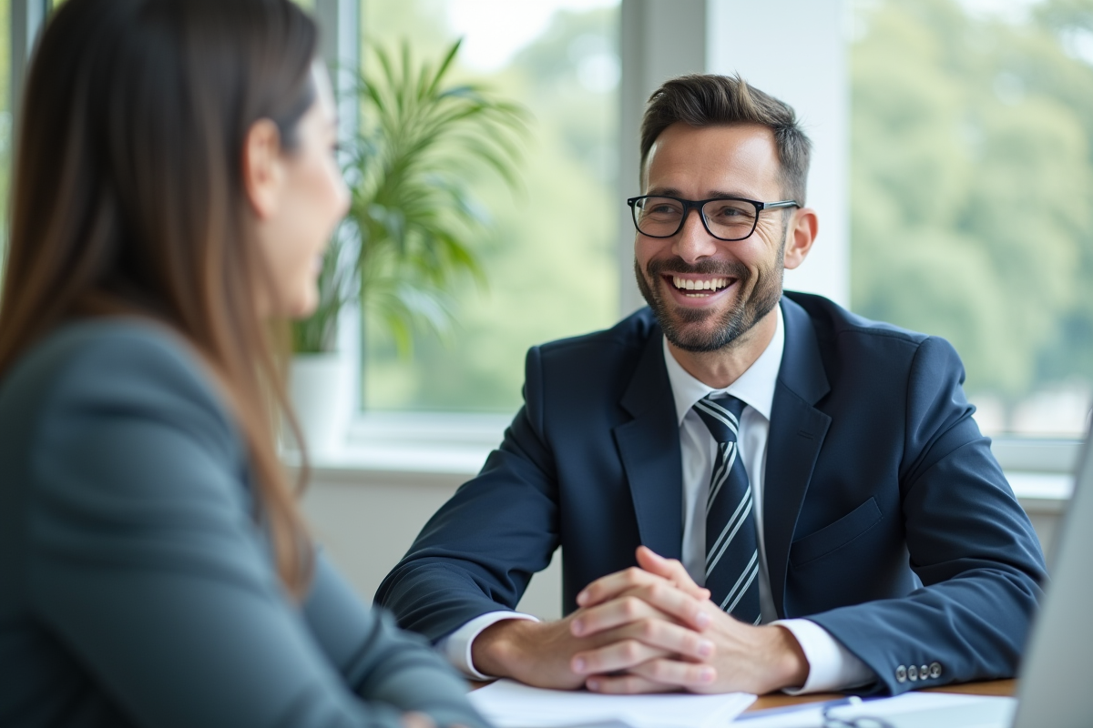 Rencontre entre un propriétaire et un comptable dans un bureau lumineux