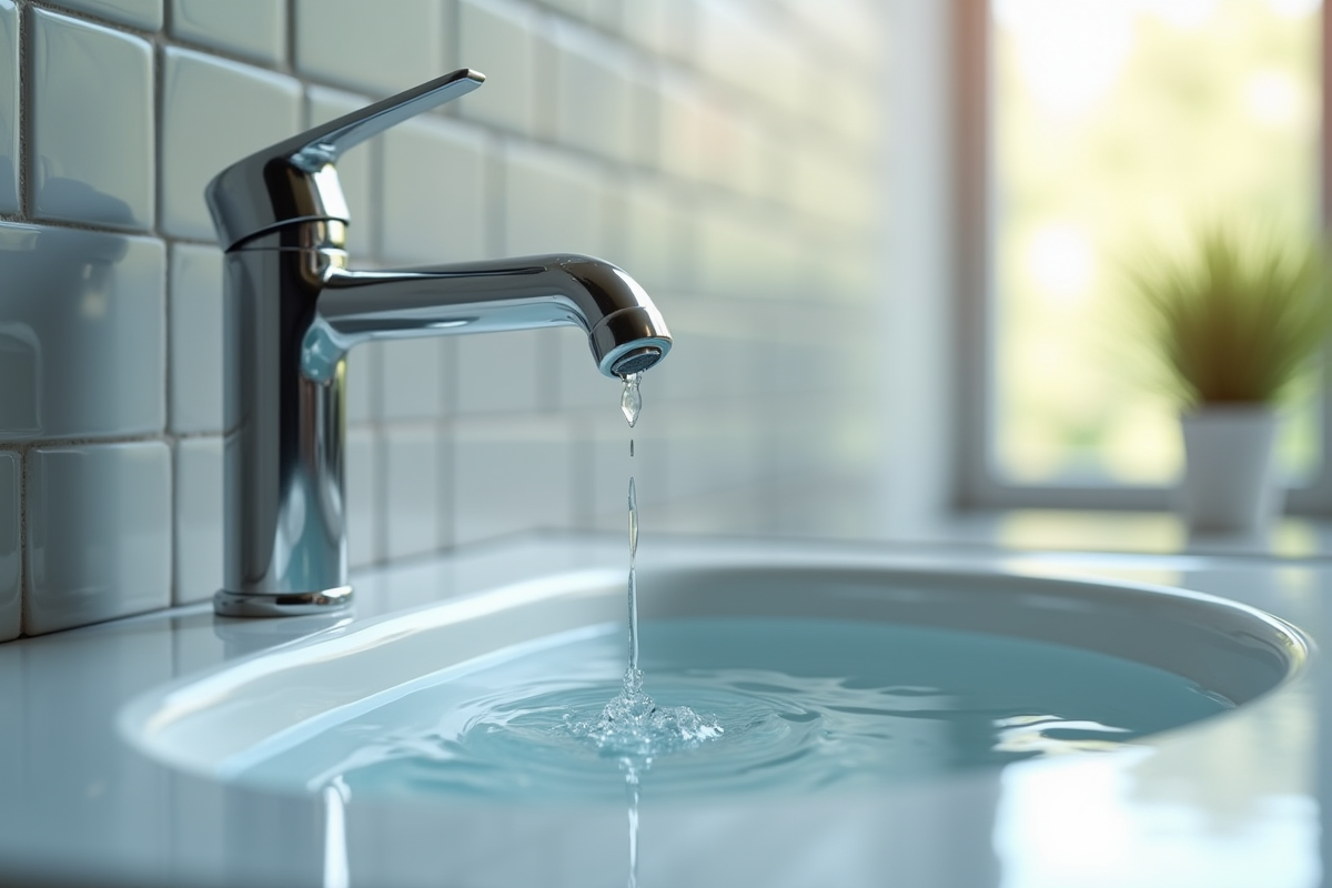 Robinet de salle de bain avec goutte d eau suspendue