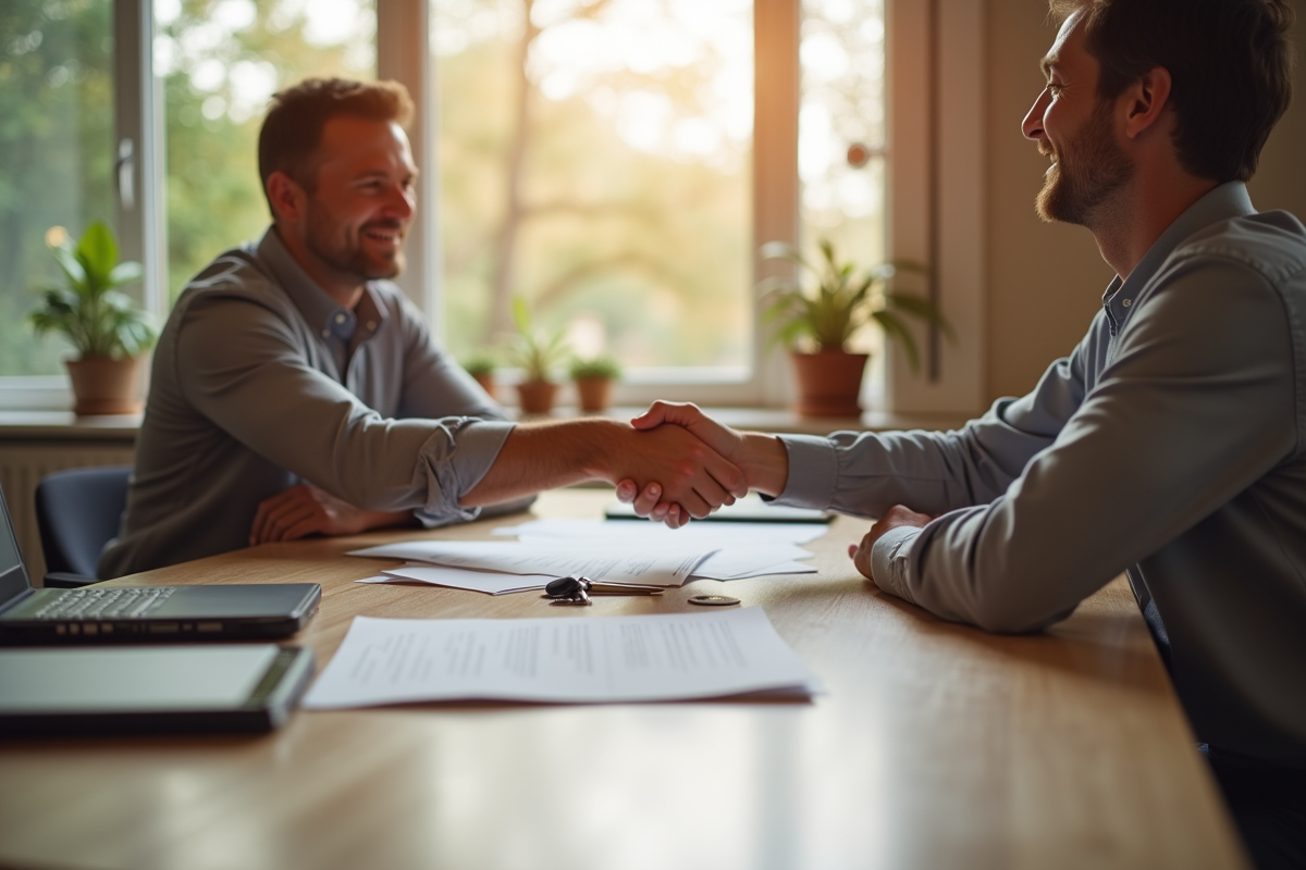 Signature de contrat de location dans un salon lumineux