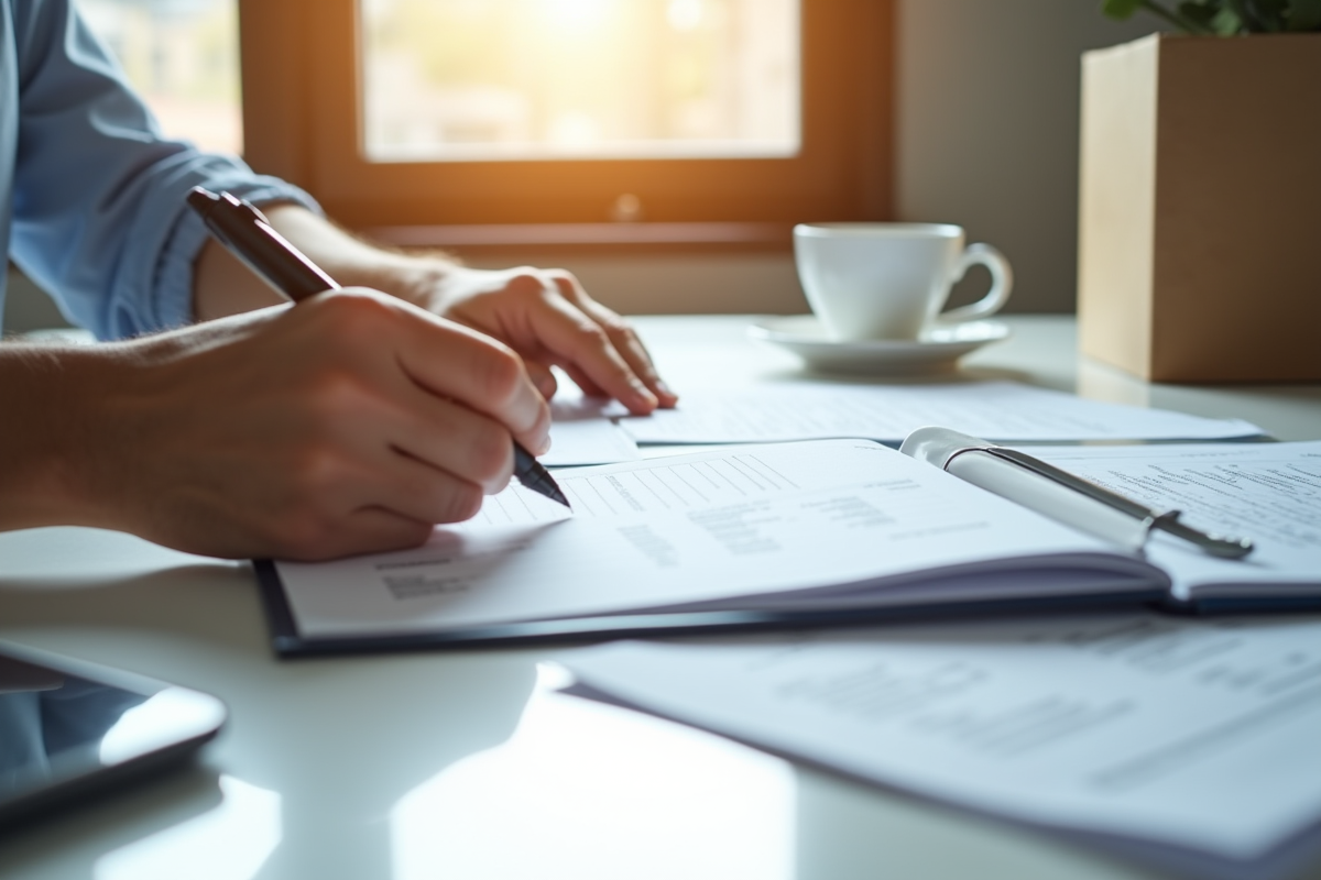 Main d'une personne triant des documents officiels au bureau
