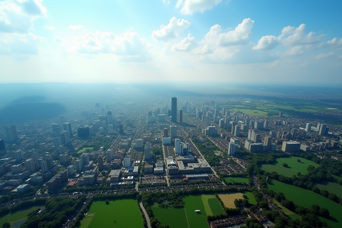 Vue aérienne d'une ville et campagne naturelles